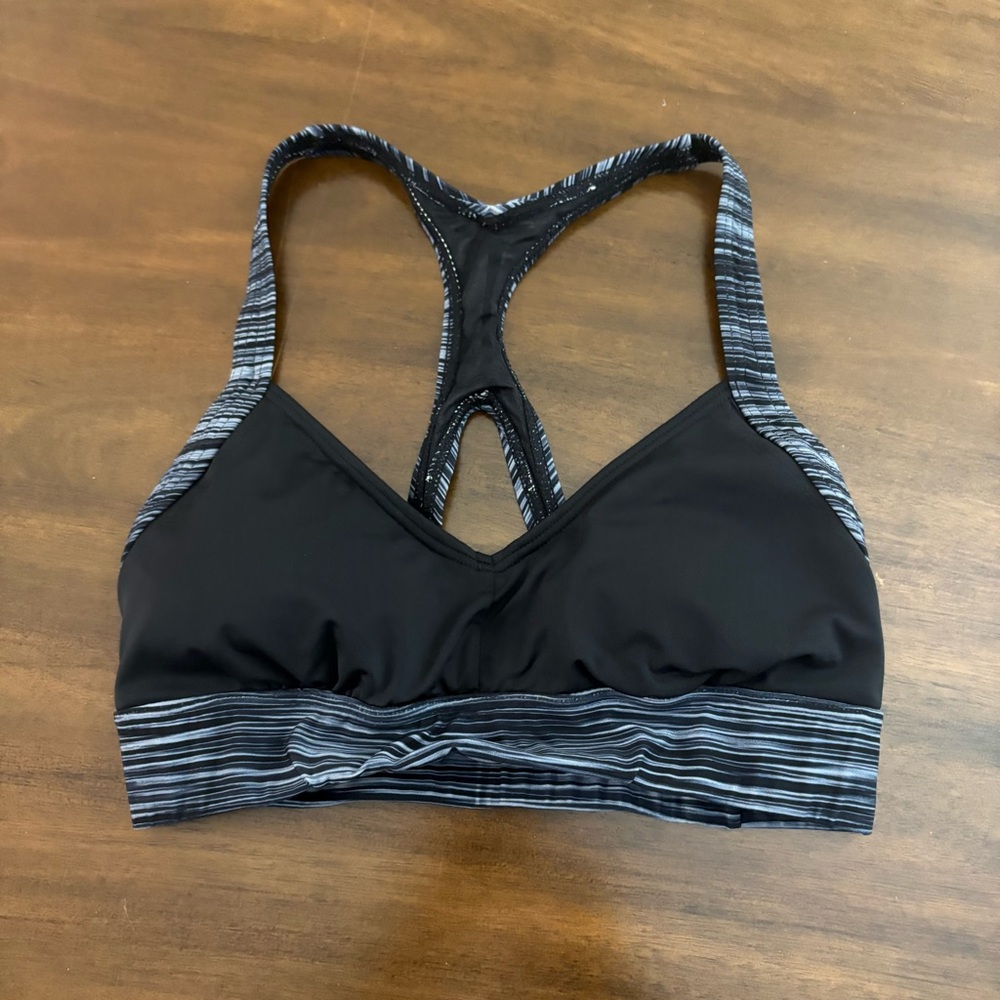 TYR Black and Striped Sports Bra Girls 10/12
